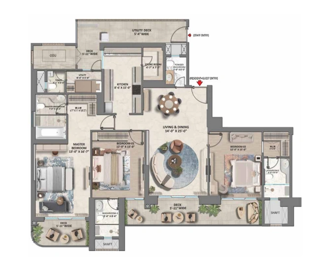 3 BHK Floor Plan - Towers 1 & 2